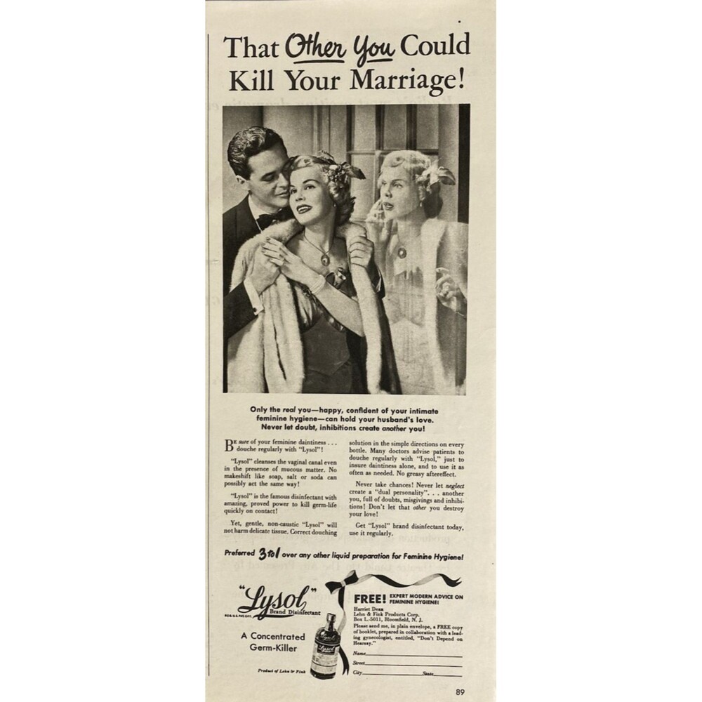Lysol Brand Disinfectant "Preferred 3 to 1 Over other Feminine Hygiene!" Ad 1951